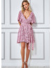 Flutter Sleeves Mauve Lace Wrap Mini Party Dress